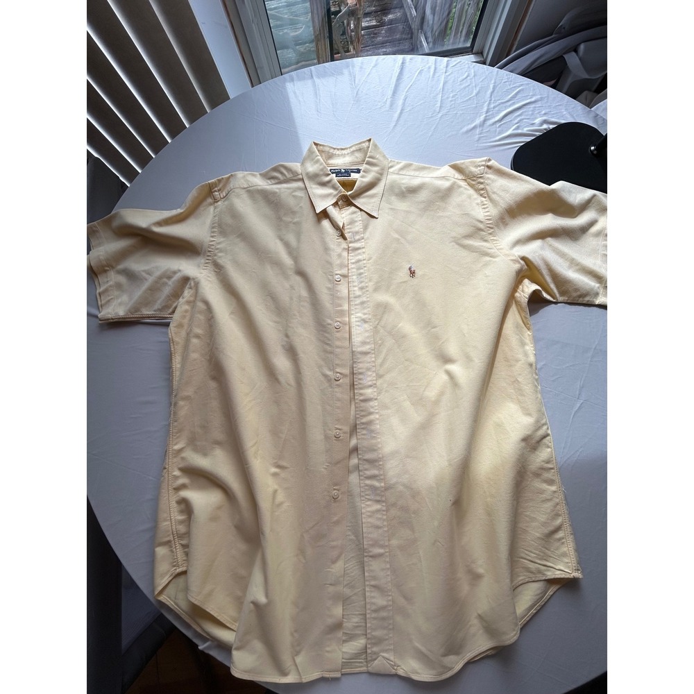 Ralph Lauren Blaire Mens Yellow Cotton Oxford Short Sleeve Button Down Shirt L